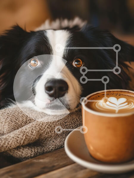 Σετ των 2 Intra Συλλεκτικό Ξύλινο Παζλ Plywood  4mm - Ένα σκυλί που ξεκουράζεται κοντά σε ένα φλιτζάνι καφέ Σε Ξύλινο Κουτί - Διαστάσεις: 10x10 cm – 25 κομμάτια