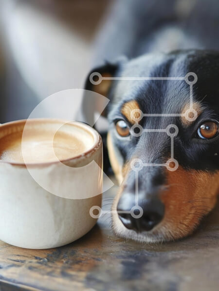 Σετ των 2 Intra Συλλεκτικό Ξύλινο Παζλ Plywood  4mm - Σκύλος που ξεκουράζεται δίπλα σε ένα φλιτζάνι καφέ Σε Ξύλινο Κουτί - Διαστάσεις: 10x10 cm – 25 κομμάτια