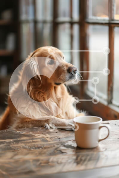 Σετ των 2 Intra Συλλεκτικό Ξύλινο Παζλ Plywood  4mm - Στοχαστικό Γκόλντεν Ριτρίβερ σε ένα τραπέζι Σε Ξύλινο Κουτί - Διαστάσεις: 10x10 cm – 25 κομμάτια