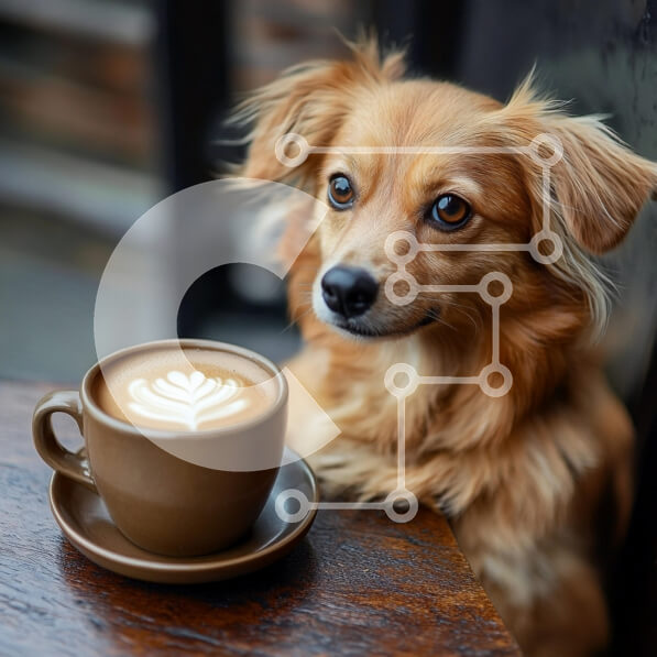 Intra Συλλεκτικό Ξύλινο Παζλ Plywood  4mm - Σκύλος και καφές σε ένα ζεστό καφέ Σε Ξύλινο Κουτί - Διαστάσεις: 10x10 cm – 25 κομμάτια