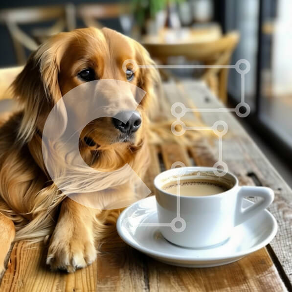 Intra Συλλεκτικό Ξύλινο Παζλ Plywood  4mm - Γκόλντεν Ριτρίβερ σε καφετέρια με φλιτζάνι καφέ Σε Ξύλινο Κουτί - Διαστάσεις: 10x10 cm – 25 κομμάτια