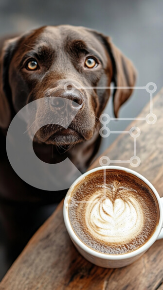 Σετ των 2 Intra Συλλεκτικό Ξύλινο Παζλ Plywood  4mm - Σκύλος Λαμπραντόρ που κοιτάζει το φλιτζάνι καφέ Σε Ξύλινο Κουτί - Διαστάσεις: 10x10 cm – 25 κομμάτια