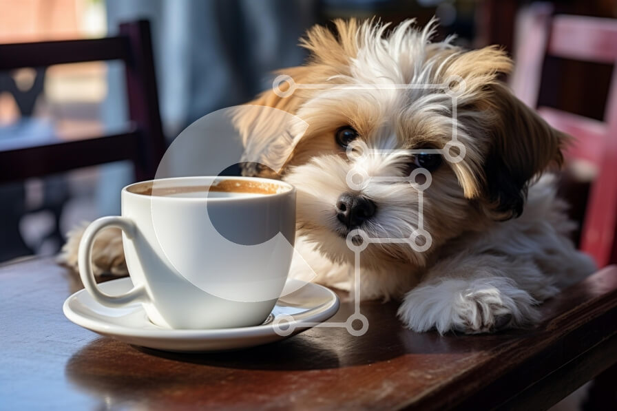 Σετ των 2 Intra Συλλεκτικό Ξύλινο Παζλ Plywood  4mm - Ένα χαριτωμένο σκυλί και ένας καφές σε ένα τραπέζι Σε Ξύλινο Κουτί - Διαστάσεις: 10x10 cm – 25 κομμάτια