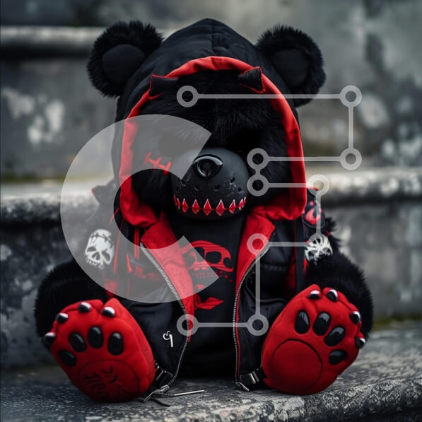 Intra Συλλεκτικό Ξύλινο Παζλ Plywood  4mm - Στυλιζαρισμένη μαύρη και κόκκινη βελούδινη αρκούδα Σε Ξύλινο Κουτί - Διαστάσεις: 10x10 cm – 25 κομμάτια