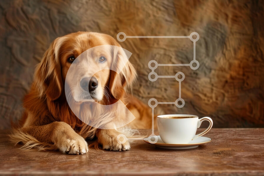 Σετ των 2 Intra Συλλεκτικό Ξύλινο Παζλ Plywood  4mm - Γκόλντεν Ριτρίβερ με φλιτζάνι καφέ Σε Ξύλινο Κουτί - Διαστάσεις: 10x10 cm – 25 κομμάτια