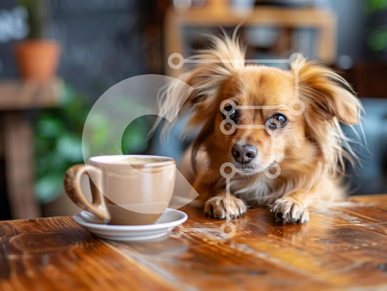 Σετ των 2 Intra Συλλεκτικό Ξύλινο Παζλ Plywood  4mm - Σκύλος και καφές σε ένα ζεστό καφέ Σε Ξύλινο Κουτί - Διαστάσεις: 10x10 cm – 25 κομμάτια