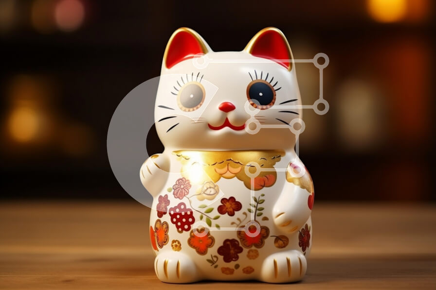 Intra Συλλεκτικό Ξύλινο Παζλ Plywood  4mm - Κεραμικό ειδώλιο γάτας με λουλουδάτα σχέδια Σε Ξύλινο Κουτί - Διαστάσεις: 10x10 cm – 25 κομμάτια