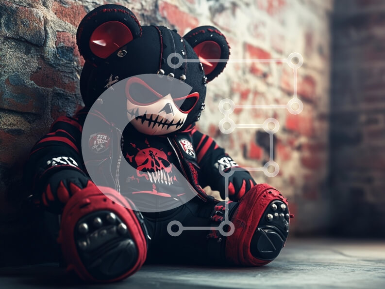 Intra Συλλεκτικό Ξύλινο Παζλ Plywood  4mm - Στυλιζαρισμένο Punk Teddy Bear Σε Ξύλινο Κουτί - Διαστάσεις: 10x10 cm – 25 κομμάτια