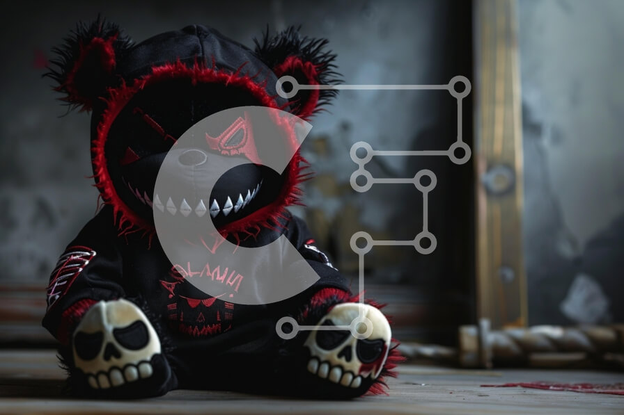 Intra Συλλεκτικό Ξύλινο Παζλ Plywood  4mm - Μοχθηρό βελούδινο αρκουδάκι με μοτίβα κρανίου Σε Ξύλινο Κουτί - Διαστάσεις: 10x10 cm – 25 κομμάτια