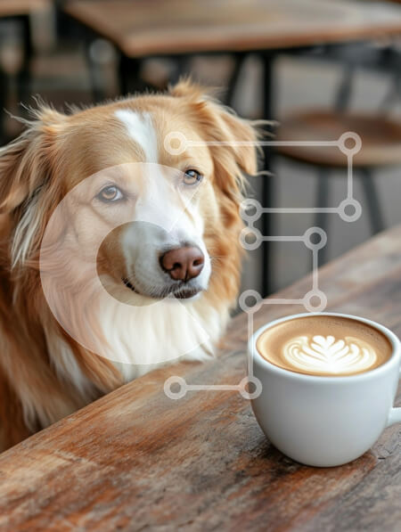 Σετ των 2 Intra Συλλεκτικό Ξύλινο Παζλ Plywood  4mm - Σκύλος που κοιτάζει τον καφέ σε ένα καφέ Σε Ξύλινο Κουτί - Διαστάσεις: 10x10 cm – 25 κομμάτια