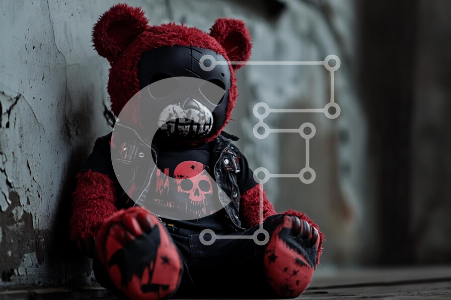 Intra Συλλεκτικό Ξύλινο Παζλ Plywood  4mm - Στυλιζέ βελούδινο παιχνίδι Red Bear με Punk Rock Αισθητική Σε Ξύλινο Κουτί - Διαστάσεις Puzzle: 10x10 cm – 25 κομμάτια