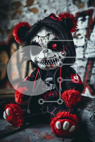 Intra Συλλεκτικό Ξύλινο Παζλ Plywood  4mm - Καλλιτεχνική φιγούρα αρκούδας με σχέδιο κρανίου Σε Ξύλινο Κουτί - Διαστάσεις Puzzle: 10x10 cm – 25 κομμάτια