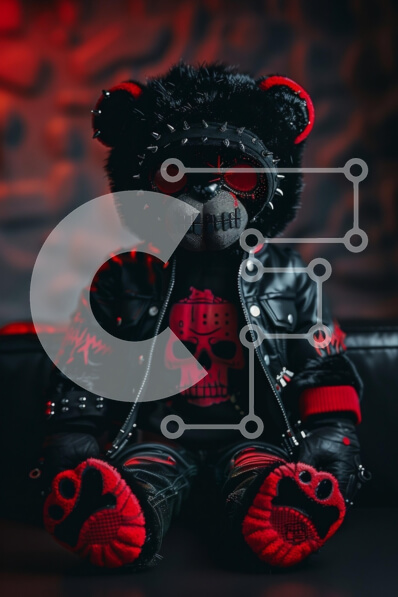 Intra Συλλεκτικό Ξύλινο Παζλ Plywood  4mm - Στυλιζέ Bear Λούτρινο Παιχνίδι με Punk Rock Αισθητική Σε Ξύλινο Κουτί - Διαστάσεις: 10x10 cm – 25 κομμάτια