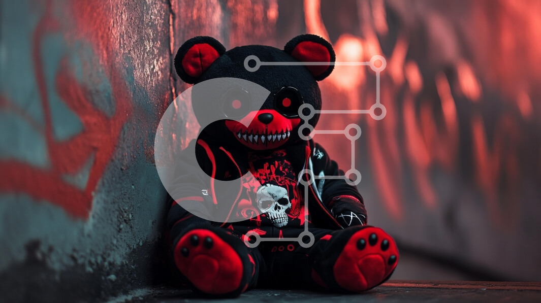 Intra Συλλεκτικό Ξύλινο Παζλ Plywood  4mm - Στυλιζαρισμένο βελούδινο παιχνίδι αρκούδας σε αστικό περιβάλλον Σε Ξύλινο Κουτί - Διαστάσεις Puzzle: 10x10 cm – 25 κομμάτια