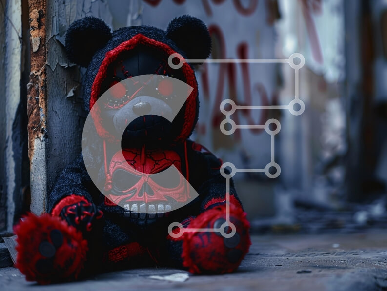 Intra Συλλεκτικό Ξύλινο Παζλ Plywood  4mm - Στυλιζαρισμένο αρκουδάκι σε αστικό περιβάλλον Σε Ξύλινο Κουτί - Διαστάσεις: 10x10 cm – 25 κομμάτια