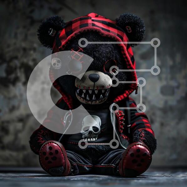 Intra Συλλεκτικό Ξύλινο Παζλ Plywood  4mm - Στυλιζαρισμένο Punk Bear Λούτρινο παιχνίδι Σε Ξύλινο Κουτί - Διαστάσεις: 10x10 cm – 25 κομμάτια