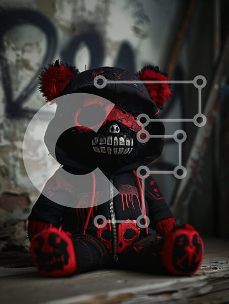 Intra Συλλεκτικό Ξύλινο Παζλ Plywood  4mm - Γοτθικό αρκουδάκι σε αστικό περιβάλλον Σε Ξύλινο Κουτί - Διαστάσεις Puzzle: 10x10 cm – 25 κομμάτια