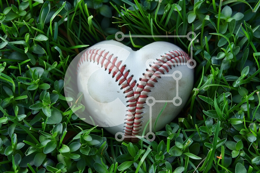 Intra Συλλεκτικό Ξύλινο Παζλ Plywood  4mm - Μπέιζμπολ σε σχήμα καρδιάς σε πράσινο γρασίδι Σε Ξύλινο Κουτί - Διαστάσεις Puzzle: 10x10 cm – 25 κομμάτια