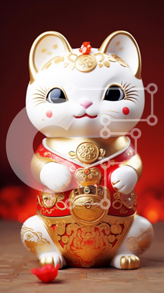 Intra Συλλεκτικό Ξύλινο Παζλ Plywood  4mm - Γοητευτικό ειδώλιο γάτας με χρυσό και κόκκινο σχέδιο Σε Ξύλινο Κουτί - Διαστάσεις: 10x10 cm – 25 κομμάτια