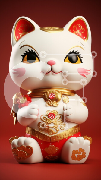 Intra Συλλεκτικό Ξύλινο Παζλ Plywood  4mm - Στυλιζαρισμένο ειδώλιο γάτας σε κόκκινο και χρυσό Σε Ξύλινο Κουτί - Διαστάσεις Puzzle: 10x10 cm – 25 κομμάτια