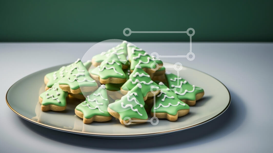 Σετ των 2 Intra Συλλεκτικό Ξύλινο Παζλ Plywood  4mm - Εορταστικά πράσινα μπισκότα σε σχήμα δέντρου στο πιάτο Σε Ξύλινο Κουτί - Διαστάσεις: 10x10 cm – 25 κομμάτια