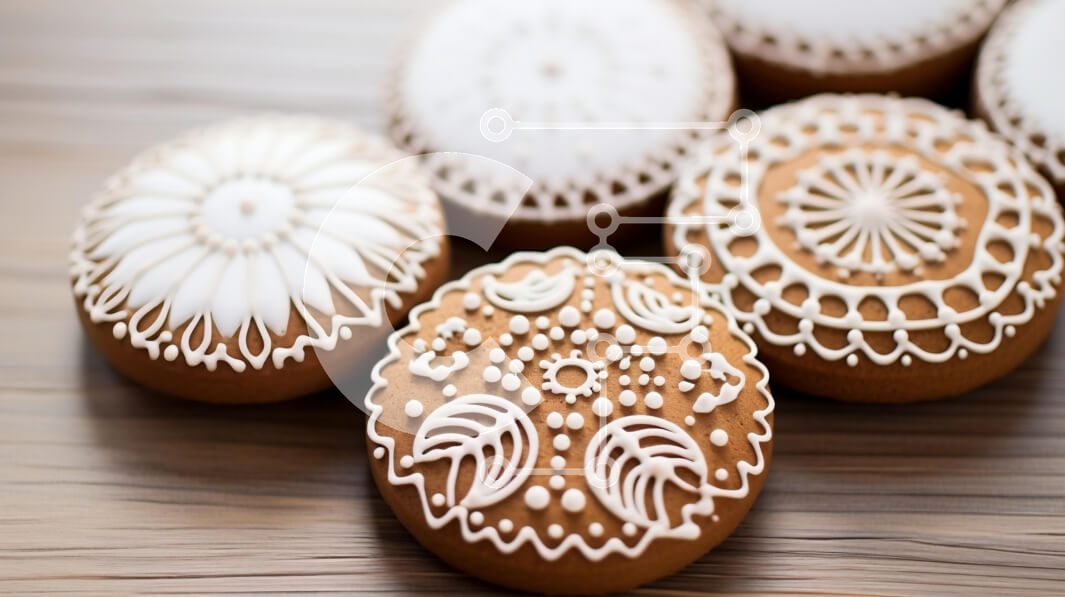 Σετ των 2 Intra Συλλεκτικό Ξύλινο Παζλ Plywood  4mm - Διακοσμημένα μπισκότα σε ξύλινη επιφάνεια Σε Ξύλινο Κουτί - Διαστάσεις: 10x10 cm – 25 κομμάτια