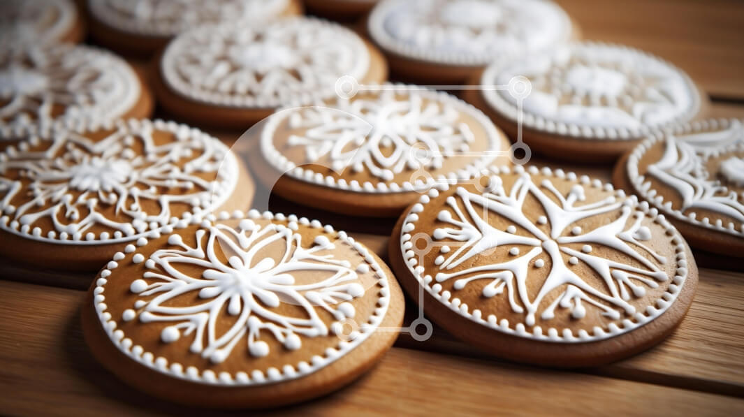 Σετ των 2 Intra Συλλεκτικό Ξύλινο Παζλ Plywood  4mm - Διακοσμημένα μπισκότα μελόψωμο σε ξύλινη επιφάνεια Σε Ξύλινο Κουτί - Διαστάσεις: 10x10 cm – 25 κομμάτια