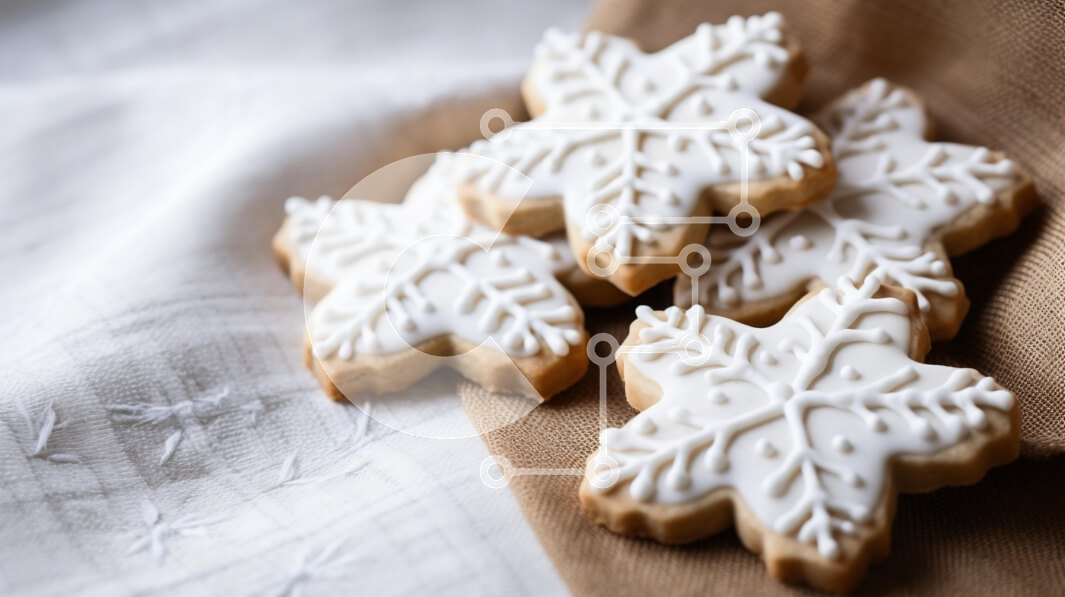 Σετ των 2 Intra Συλλεκτικό Ξύλινο Παζλ Plywood  4mm - Διακοσμημένα μπισκότα νιφάδας χιονιού σε ύφασμα Σε Ξύλινο Κουτί - Διαστάσεις: 10x10 cm – 25 κομμάτια