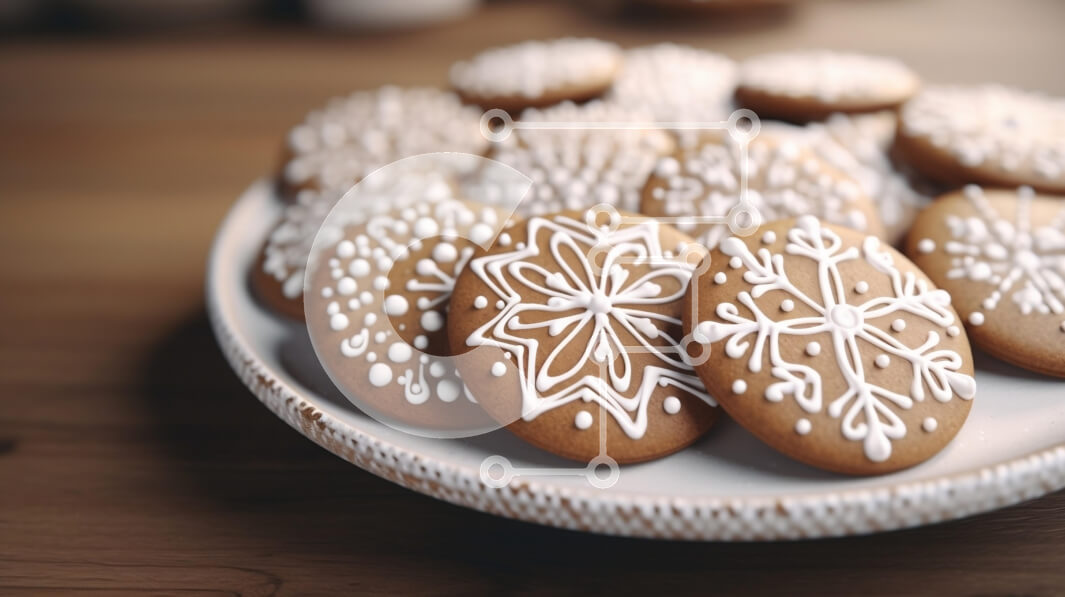 Σετ των 2 Intra Συλλεκτικό Ξύλινο Παζλ Plywood  4mm - Εορταστικά διακοσμημένα μπισκότα μελόψωμο στο πιάτο Σε Ξύλινο Κουτί - Διαστάσεις: 10x10 cm – 25 κομμάτια