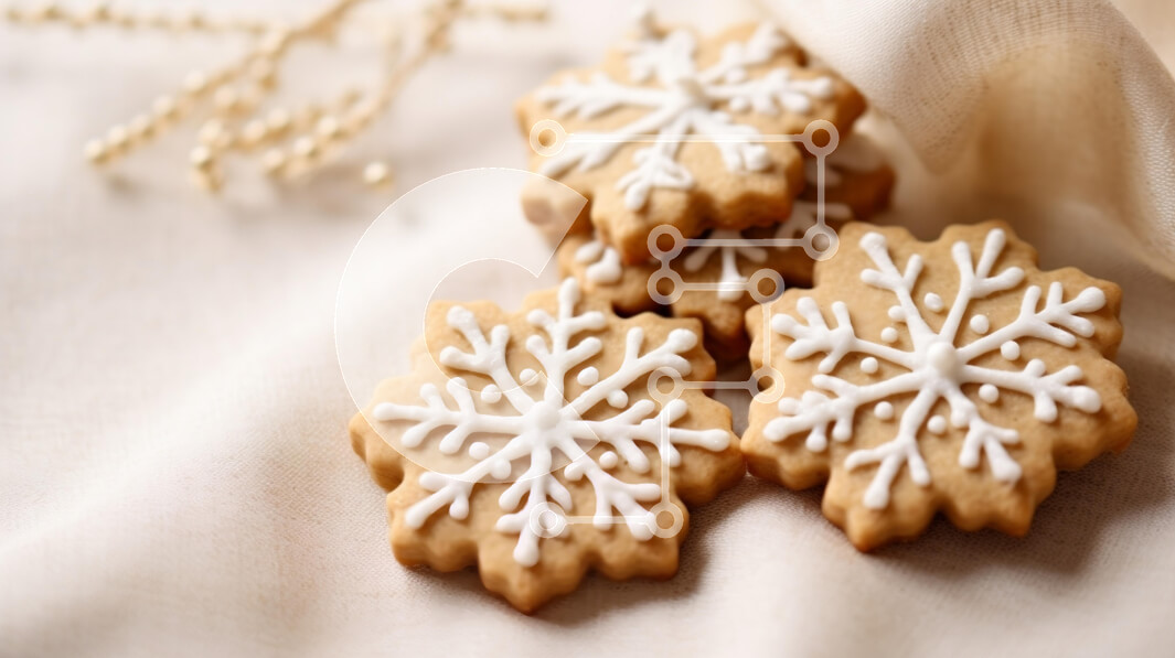 Σετ των 2 Intra Συλλεκτικό Ξύλινο Παζλ Plywood  4mm - Διακοσμημένα μπισκότα με νιφάδες χιονιού σε μπεζ ύφασμα Σε Ξύλινο Κουτί - Διαστάσεις: 10x10 cm – 25 κομμάτια