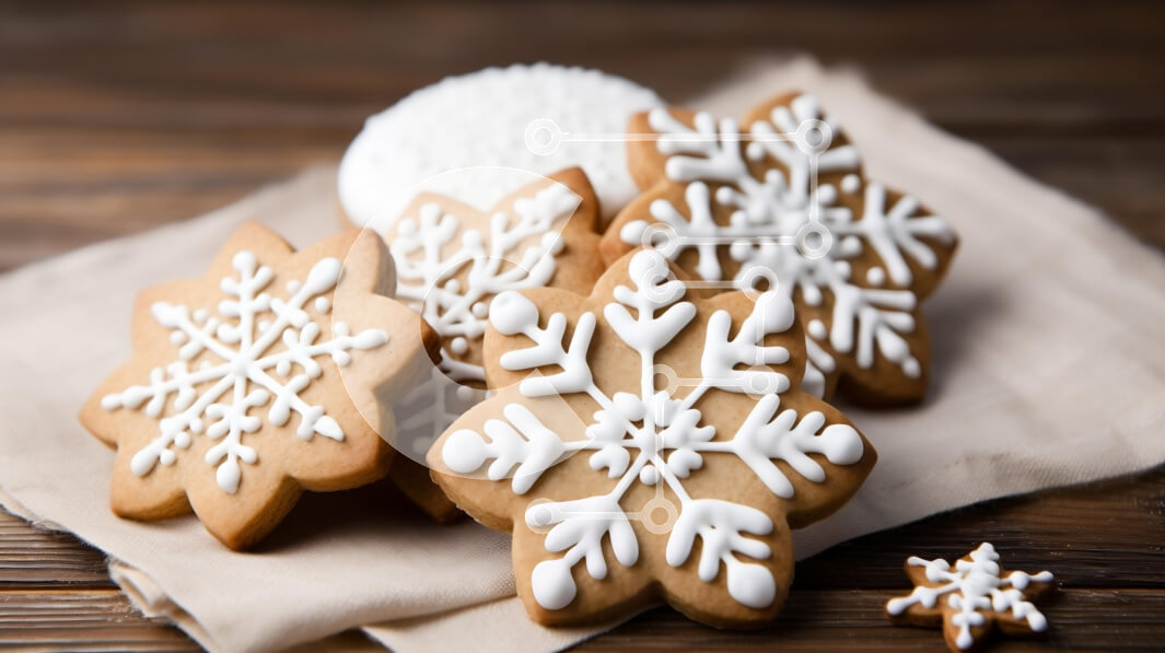 Σετ των 2 Intra Συλλεκτικό Ξύλινο Παζλ Plywood  4mm - Διακοσμημένα μπισκότα με νιφάδες χιονιού σε ξύλινο τραπέζι Σε Ξύλινο Κουτί - Διαστάσεις: 10x10 cm – 25 κομμάτια