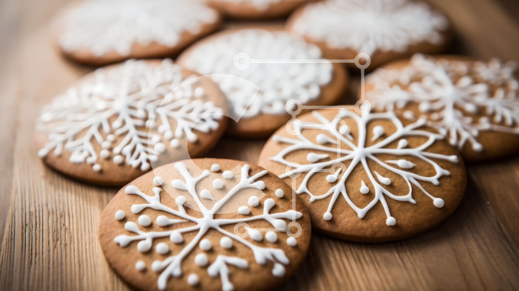 Σετ των 2 Intra Συλλεκτικό Ξύλινο Παζλ Plywood  4mm - Διακοσμημένα μπισκότα νιφάδας χιονιού σε ξύλινη επιφάνεια Σε Ξύλινο Κουτί - Διαστάσεις: 10x10 cm – 25 κομμάτια