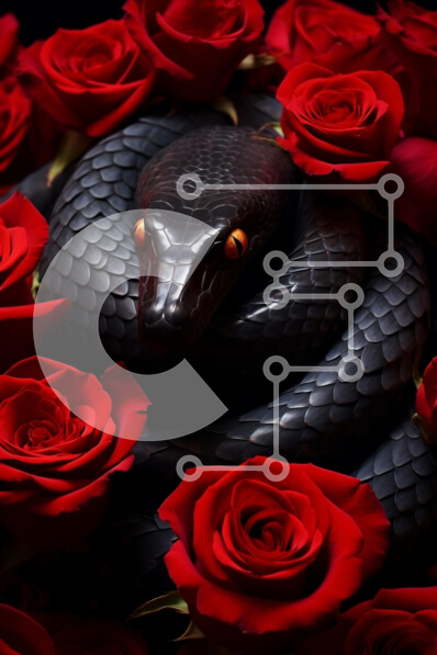 Σετ των 2 Intra Συλλεκτικό Ξύλινο Παζλ Plywood  4mm - Μαύρο φίδι που περιβάλλεται από κόκκινα τριαντάφυλλα Σε Ξύλινο Κουτί - Διαστάσεις: 10x10 cm – 25 κομμάτια