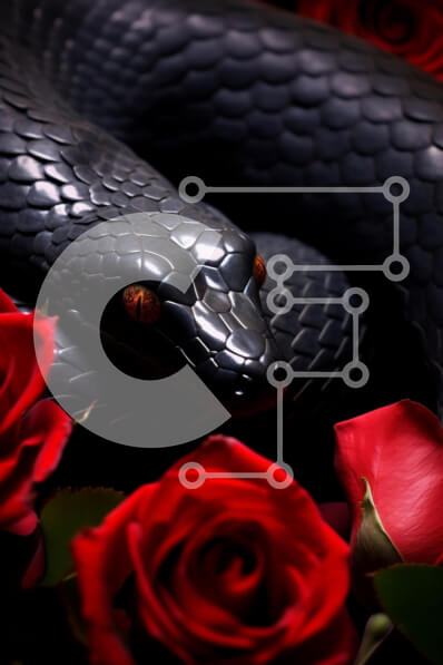 Σετ των 2 Intra Συλλεκτικό Ξύλινο Παζλ Plywood  4mm - Μαύρο φίδι ανάμεσα σε κόκκινα τριαντάφυλλα Σε Ξύλινο Κουτί - Διαστάσεις: 10x10 cm – 25 κομμάτια