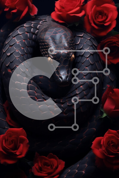 Σετ των 2 Intra Συλλεκτικό Ξύλινο Παζλ Plywood  4mm - Μαύρο φίδι που περιβάλλεται από κόκκινα τριαντάφυλλα Σε Ξύλινο Κουτί - Διαστάσεις: 10x10 cm – 25 κομμάτια