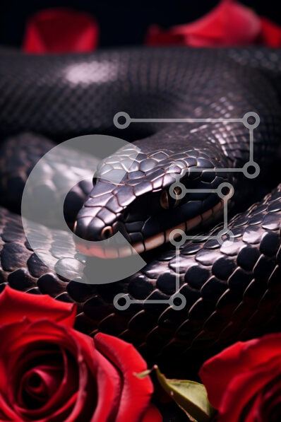 Σετ των 2 Intra Συλλεκτικό Ξύλινο Παζλ Plywood  4mm - Μαύρο φίδι με κόκκινα τριαντάφυλλα Σε Ξύλινο Κουτί - Διαστάσεις: 10x10 cm – 25 κομμάτια