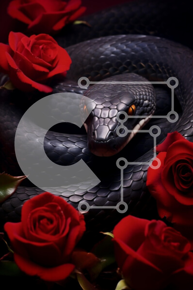 Σετ των 2 Intra Συλλεκτικό Ξύλινο Παζλ Plywood  4mm - Μαύρο φίδι που περιβάλλεται από κόκκινα τριαντάφυλλα Σε Ξύλινο Κουτί - Διαστάσεις: 10x10 cm – 25 κομμάτια