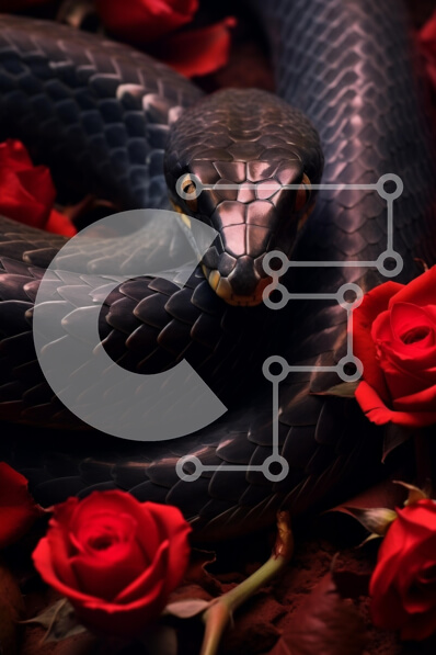 Σετ των 2 Intra Συλλεκτικό Ξύλινο Παζλ Plywood  4mm - Μαύρο φίδι ανάμεσα σε κόκκινα τριαντάφυλλα Σε Ξύλινο Κουτί - Διαστάσεις: 10x10 cm – 25 κομμάτια