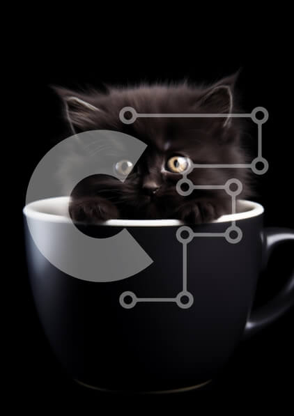 Σετ των 2 Intra Συλλεκτικό Ξύλινο Παζλ Plywood  4mm - Μαύρο γατάκι σε ένα φλιτζάνι καφέ Σε Ξύλινο Κουτί - Διαστάσεις: 10x10 cm – 25 κομμάτια