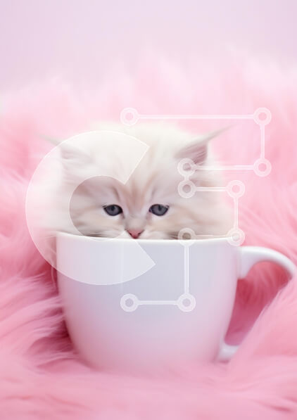 Σετ των 2 Intra Συλλεκτικό Ξύλινο Παζλ Plywood  4mm - Αξιολάτρευτο γατάκι σε ένα φλιτζάνι σε φόντο ροζ γούνας Σε Ξύλινο Κουτί - Διαστάσεις: 10x10 cm – 25 κομμάτια