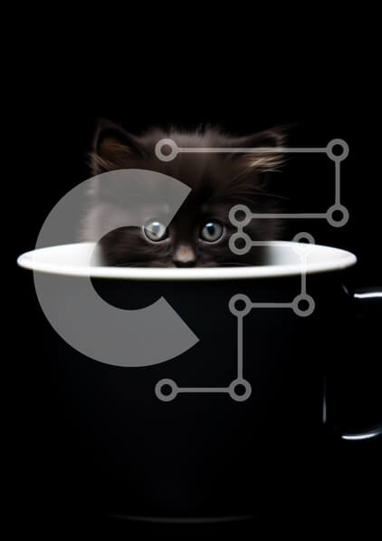 Σετ των 2 Intra Συλλεκτικό Ξύλινο Παζλ Plywood  4mm - Μαύρο γατάκι σε λευκό κύπελλο Σε Ξύλινο Κουτί - Διαστάσεις: 10x10 cm – 25 κομμάτια