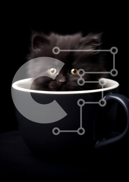 Σετ των 2 Intra Συλλεκτικό Ξύλινο Παζλ Plywood  4mm - Αφράτο μαύρο γατάκι σε ένα σκοτεινό κύπελλο Σε Ξύλινο Κουτί - Διαστάσεις: 10x10 cm – 25 κομμάτια