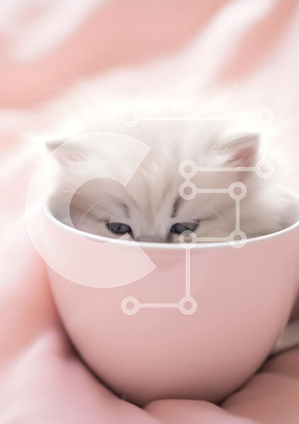 Σετ των 2 Intra Συλλεκτικό Ξύλινο Παζλ Plywood  4mm - Αφράτο λευκό γατάκι σε ροζ φλιτζάνι Σε Ξύλινο Κουτί - Διαστάσεις: 10x10 cm – 25 κομμάτια