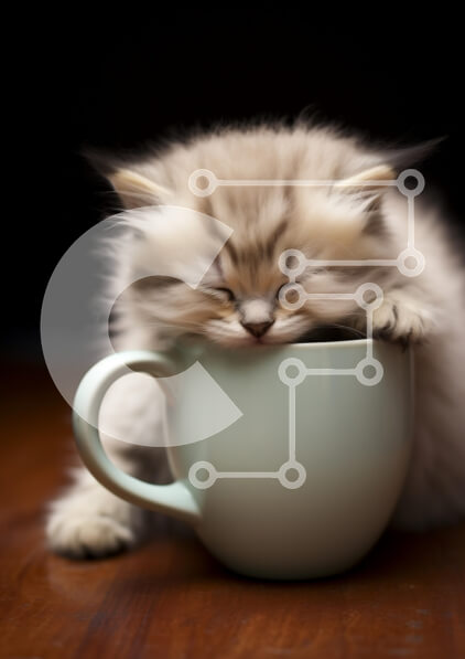 Σετ των 2 Intra Συλλεκτικό Ξύλινο Παζλ Plywood  4mm - Χνουδωτό γατάκι που κοιμάται σε μια κούπα Σε Ξύλινο Κουτί - Διαστάσεις: 10x10 cm – 25 κομμάτια