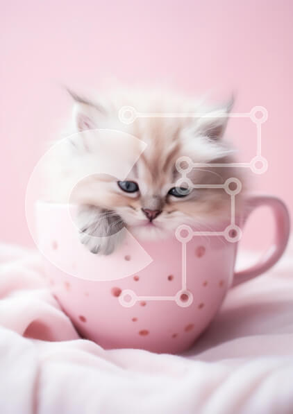 Σετ των 2 Intra Συλλεκτικό Ξύλινο Παζλ Plywood  4mm - Χνουδωτό γατάκι σε ροζ κύπελλο Σε Ξύλινο Κουτί - Διαστάσεις: 10x10 cm – 25 κομμάτια