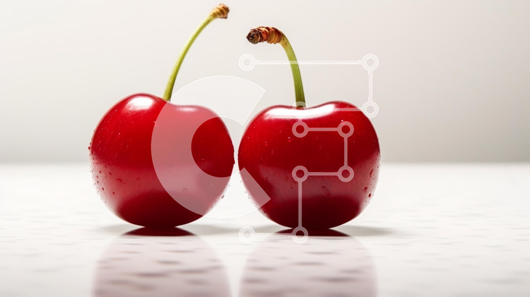 Σετ των 2 Intra Συλλεκτικό Ξύλινο Παζλ Plywood  4mm - Φρέσκα κόκκινα κεράσια σε μια ανακλαστική επιφάνεια Σε Ξύλινο Κουτί - Διαστάσεις: 10x10 cm – 25 κομμάτια