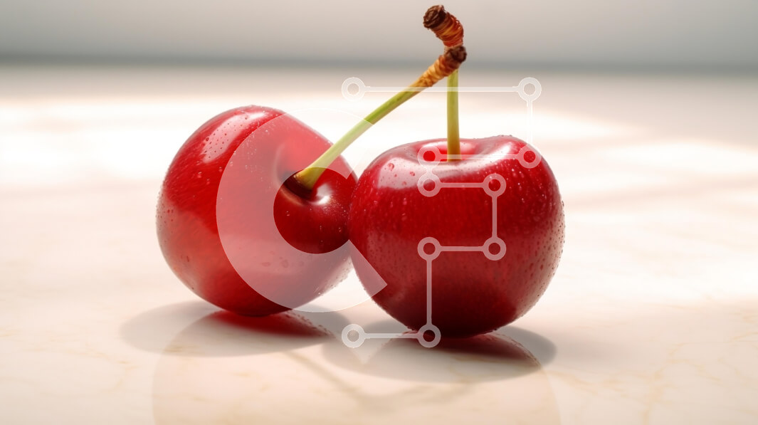 Σετ των 2 Intra Συλλεκτικό Ξύλινο Παζλ Plywood  4mm - Φρέσκα κόκκινα κεράσια σε μαρμάρινη επιφάνεια Σε Ξύλινο Κουτί - Διαστάσεις: 10x10 cm – 25 κομμάτια