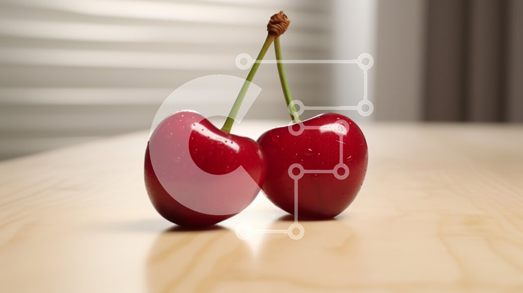 Σετ των 2 Intra Συλλεκτικό Ξύλινο Παζλ Plywood  4mm - Φρέσκα κόκκινα κεράσια σε ένα ξύλινο τραπέζι Σε Ξύλινο Κουτί - Διαστάσεις: 10x10 cm – 25 κομμάτια