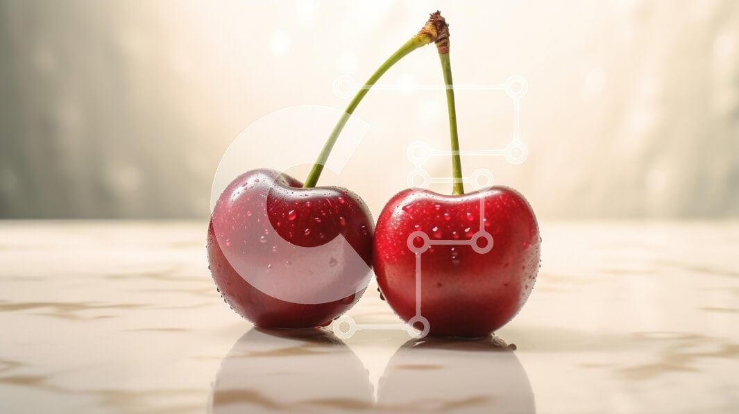 Σετ των 2 Intra Συλλεκτικό Ξύλινο Παζλ Plywood  4mm - Φρέσκα κεράσια σε μια ανακλαστική επιφάνεια Σε Ξύλινο Κουτί - Διαστάσεις: 10x10 cm – 25 κομμάτια