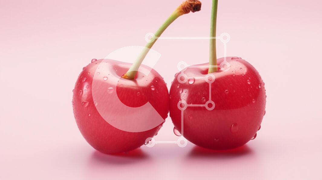 Σετ των 2 Intra Συλλεκτικό Ξύλινο Παζλ Plywood  4mm - Φρέσκα κεράσια σε ροζ φόντο Σε Ξύλινο Κουτί - Διαστάσεις: 10x10 cm – 25 κομμάτια